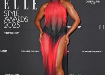 Naomi Ackie attends the ELLE Style Awards 2025, Di Pesta Fall 2025 red and black dress