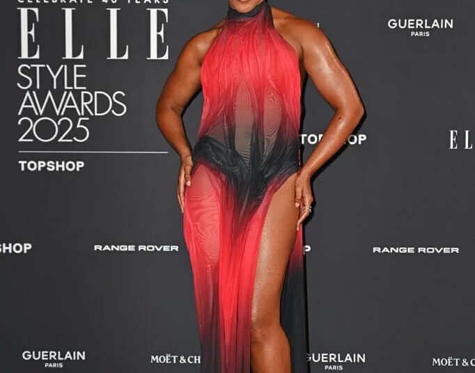 Naomi Ackie attends the ELLE Style Awards 2025, Di Pesta Fall 2025 red and black dress