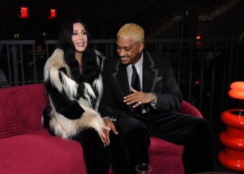 Cher and Alexander Edwards attend as Valentino Beauty Reopens Studio 54 For Born In Roma Launch at Studio 54 on September 10, 2025 in New York City