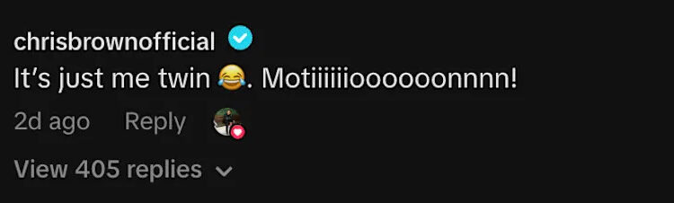 Comment by chrisbrownofficial with a laughing emoji, saying,