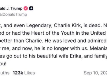 Donald Trump announces Charlie Kirk's death on Truth Social