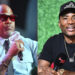 Damon Dash, wearing sunglasses and a light blue shirt, and Charlamagne tha God, in a black shirt and cap, both holding microphones.
