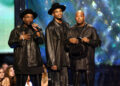 From left to right: Jason 'Jam Master Jay' Mizell, Darryl 'DMC' McDaniels and Joseph 'Rev Run' Simmons of the rap group Run DMC at the 2002 MTV Video Music Awards at Radio City Music Hall in New York City, Aug. 29, 2002.