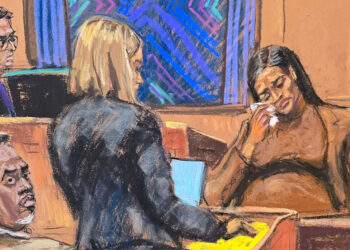 A sketch of Cassie Ventura testifying.