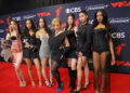 Girl group Katseye and Doja Cat (C) arrive in the press room at the 2025 MTV Video Music Awards "VMAs" on Sept. 7. Photo by Serena Xu Ning/UPI