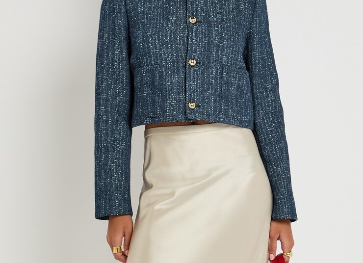 Frame cropped navy jacket