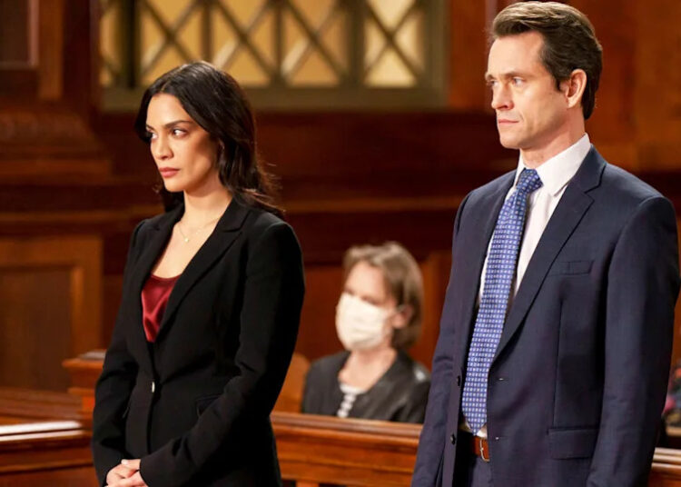Odelya Halevi as Samantha Maroun and Hugh Dancy as Nolan Price in "Law & Order"NBCUniversal