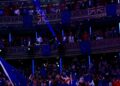 Concertgoers waving EU flags at the Royal Albert Hall.