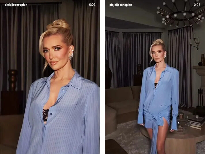 A split of Erika Jayne posing in her home.