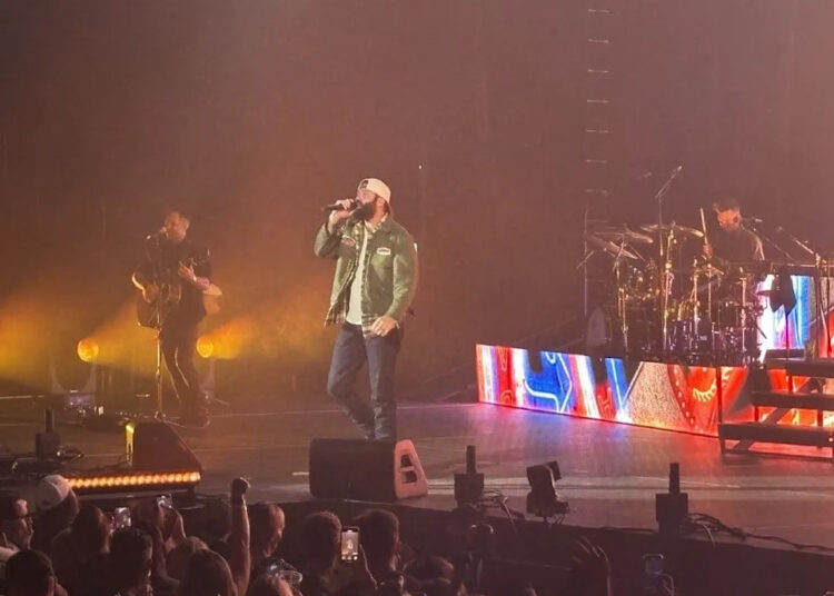 Jordan Davis performing at Acrisure Arena in Palm Desert, Calif. on the first night of his "Ain't Enough Road" Tour on Thursday, Sept. 12, 2025.