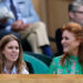 Princess Beatrice and Sarah Ferguson, Duchess of York are seen in the Royal Box ahead of the first round match between Spain's Carlos Alcaraz and Italy's Fabio at Wimbledon on June 30, 2025.