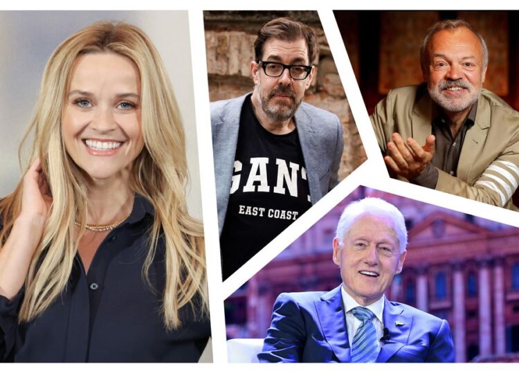 Celebrity writers: Clockwise from left, Reese Witherspoon, Richard Osman, Graham Norton and Bill Clinton