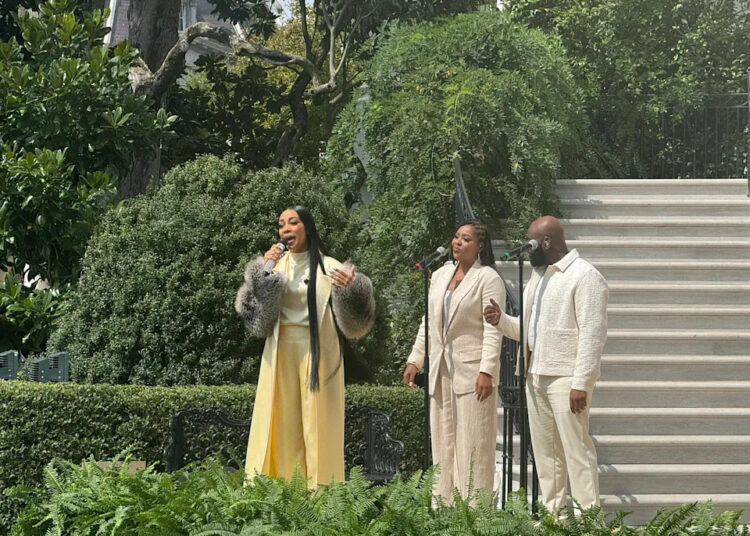 Monica sings during the Black Excellence Brunch at the White House on Friday, Sept. 13, 2024.