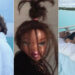 (L) Halle Berry in a robe standing in front of water. (Center) Bratz doll messy hair meme. (R) Van Hunt laying on a bed.