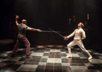 Terera on stage with Ryan Hutton, who stared in Only Fools and Horses The Musical, as Laertes