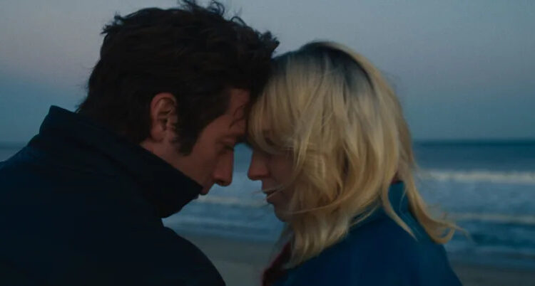 Jeremy Allen White and Odessa Young star in "Springsteen: Deliver Me from Nowhere." The above scene was filmed on the beach in Asbury Park.