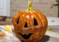 Rustic 14 Inch Terracotta Jack O Lantern Pumpkin For Halloween Decor