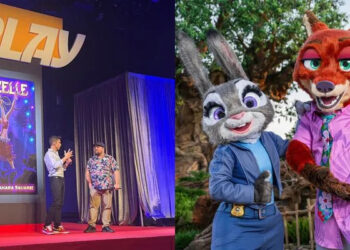 a presentation event featuring characters from a popular animated film
