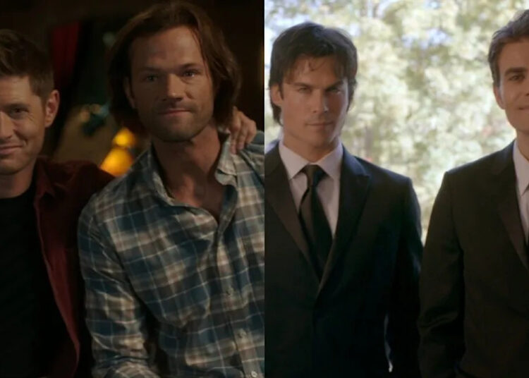 Sam and Dean in Supernatural/Damon and Stefan in The Vampire Diaries.