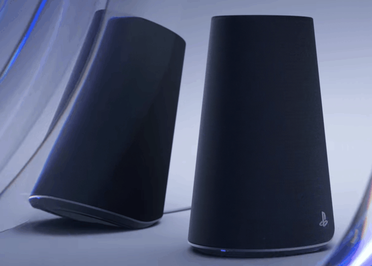Sony Pulse Elevate speakers in black against a swirly blue background