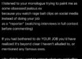 A tweet by Iggy Azalea addressing Akademiks, criticizing his reporting and lack of response to her message.