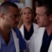Jesse Williams as Jackson Avery talks to Eric Dane as Mark Sloan on a Season 8 episode of Grey's Anatomy.