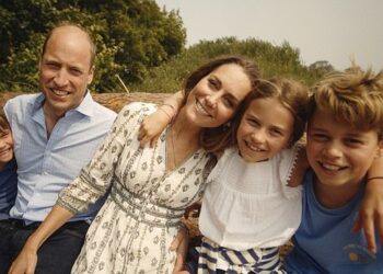 The Prince and Princess of Wales with their children Louis, Charlotte and George. The family enjoyed a Greek holiday this summer