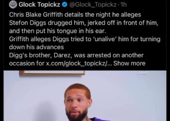 Tweet by JT expressing concern over allegations involving Stefon Diggs. Includes a video of a man discussing the events.