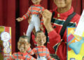 Jaleel White, in character as Steve Urkell, shows off his doll counterpart during the 1991 heyday of
