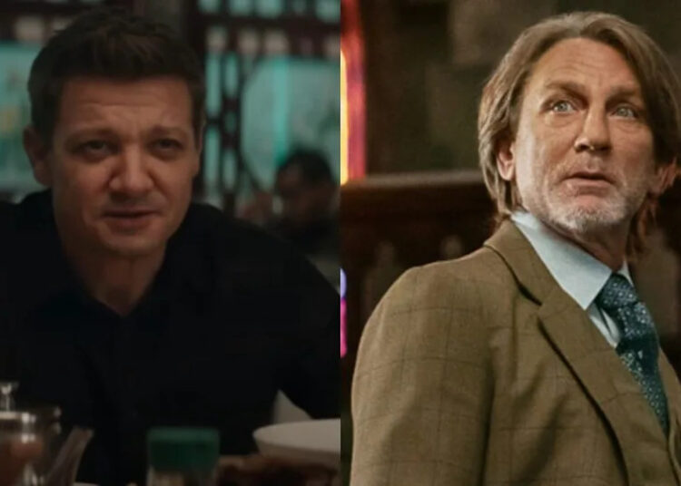 From left to right: Jeremy Renner in Hawkeye and Daniel Craig in Wake Up Dead Man. .