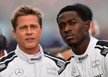 image from f1 film trailer of damson idris and brad pitt