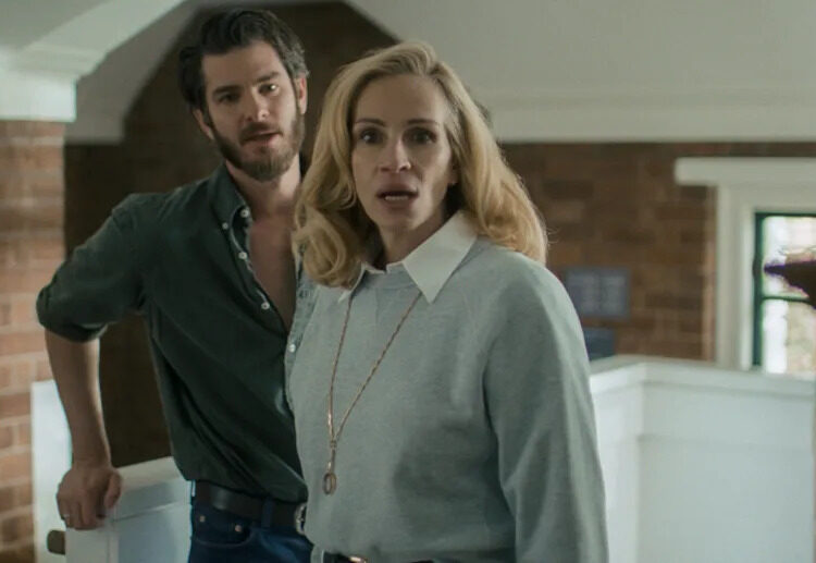 Andrew Garfield, left, and Julia Roberts in a scene from "After the Hunt."