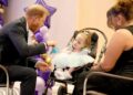 The Duke of Sussex chatting with children at the WellChild Awards on Monday. Pic: PA