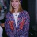 American singer-songwriter Debbie Gibson wearing a wide-brim hat with a blue paisley pattern shirt over a white t-shirt, circa 1989.