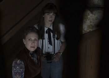 This image released by Warner Bros. Pictures shows Vera Farmiga, left, and Mia Tomlinson in a scene from "The Conjuring: Last Rights." (Warner Bros. Pictures via AP)