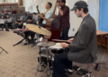 student musicians playing jazz in the HLS library.