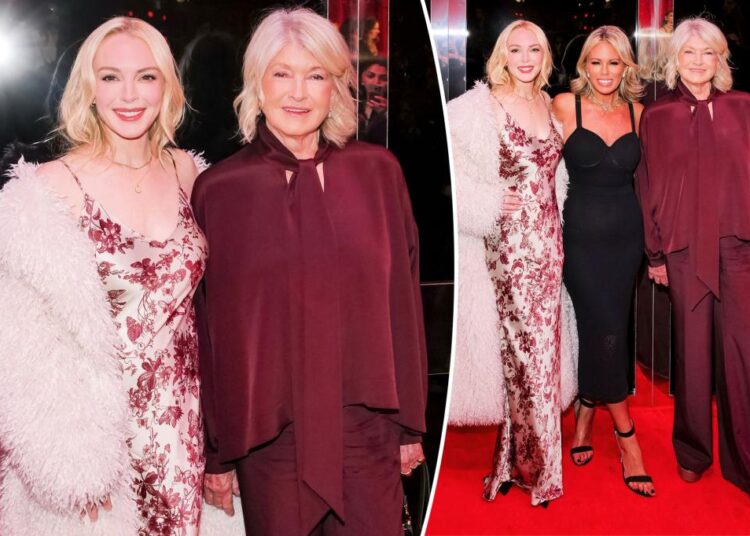 Lindsay Lohan and Martha Stewart twin in burgundy at NYFW