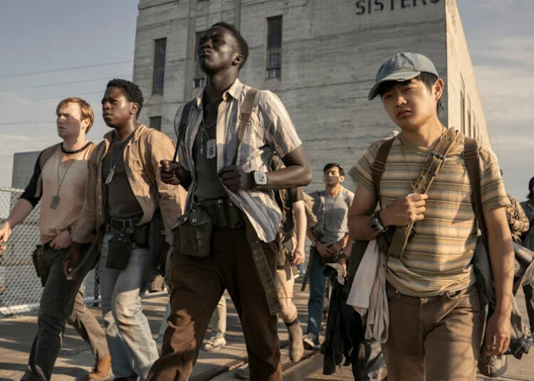 Cooper Hoffman as Garraty, David Jonsson as McVries, Tut Nyuot as Baker and Ben Wang as Olson in 'The Long Walk.'Murray Close&sol;Lionsgate