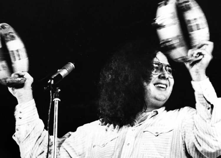 Mark volman performs onstage with a tambourine
