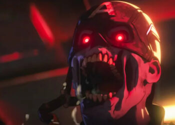 Zombie Captain America's eyes glowing red as he howls with undead hunger.