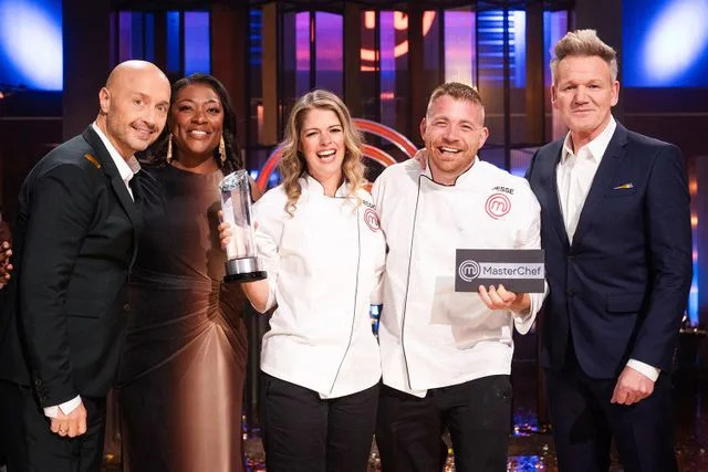 Kelly Gardner/FOX Joe Bastianich, Judge Tiffany Derry, Winners Jessica and Jesse on 'MasterChef: Dynamic Duos.'