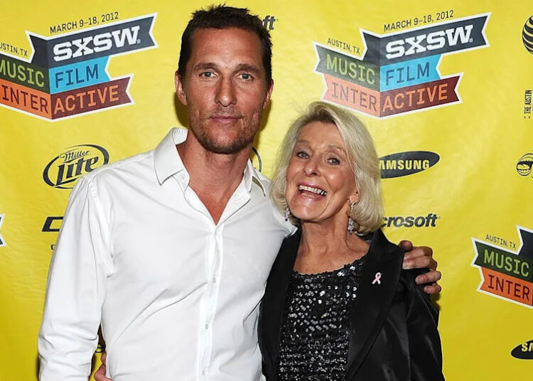 Matthew McConaughey and his mother Kay on a red carpet at SXSW.