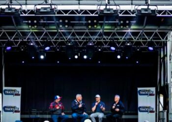 From left to right: Jose Castillo, John Roberts, Marcus Smith and Kenny Wallace during Trackside Live at New Hampshire Motor Speedway on June 23, 2024.