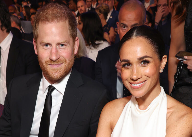 HOLLYWOOD, CALIFORNIA - JULY 11: (Exclusive Coverage) (L-R) Prince Harry, Duke of Sussex and Meghan, Duchess of Sussex attend the 2024 ESPY Awards at Dolby Theatre on July 11, 2024 in Hollywood, California. (Photo by Kevin Mazur/Getty Images for W+P)