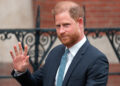 LONDON, ENGLAND - APRIL 8: Prince Harry, Duke of Sussex waves as he leaves the High Court on April 8, 2025 in London, England. Prince Harry arrived in the UK this morning to attend court for his appeal against the downgrading of his security detail for family visits to the UK. (Photo by Carl Court/Getty Images)