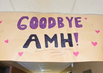Colorful farewell banner saying "Goodbye AMH!" with hearts and stars.