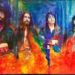 A painting from Joseph Kimble's blues-and-rock art collection depicting The Beatles.