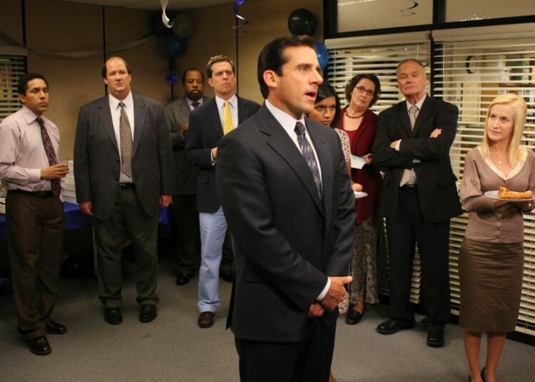 Oscar Nunez as Oscar Martinez, Brian Baumgartner as Kevin Malone, Leslie David Baker as Stanley Hudson, Ed Helms as Andy Bernard, Steve Carell as Michael Scott, Mindy Kaling as Kelly Kapoor, Phyllis Smith as Phyllis Lapin, Creed Bratton as Creed Bratton, and Angela Kinsey as Angela Martin