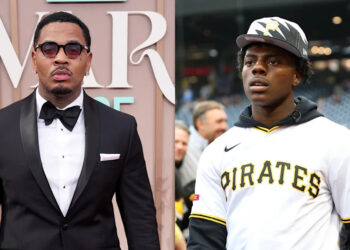 Two men are pictured: one in a tuxedo with sunglasses at an event, and another in a Pittsburgh Pirates jersey and cap at a sports venue.