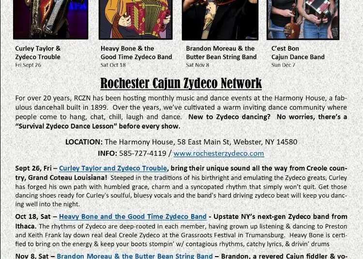 Rochester Cajun Zydeco Network will be launching their Fall Series starting this September.